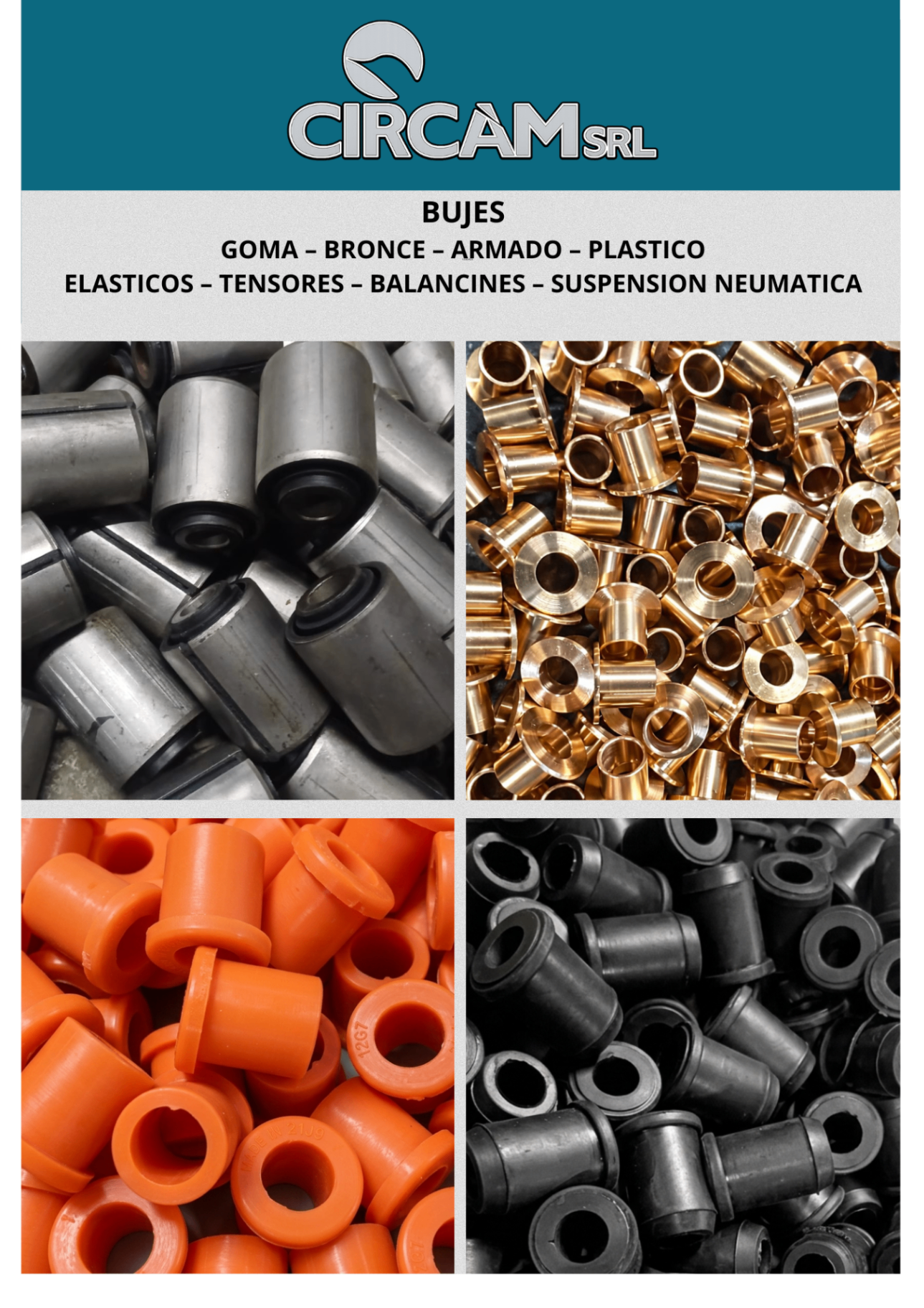 Bujes: goma, bronce, armado y plástico